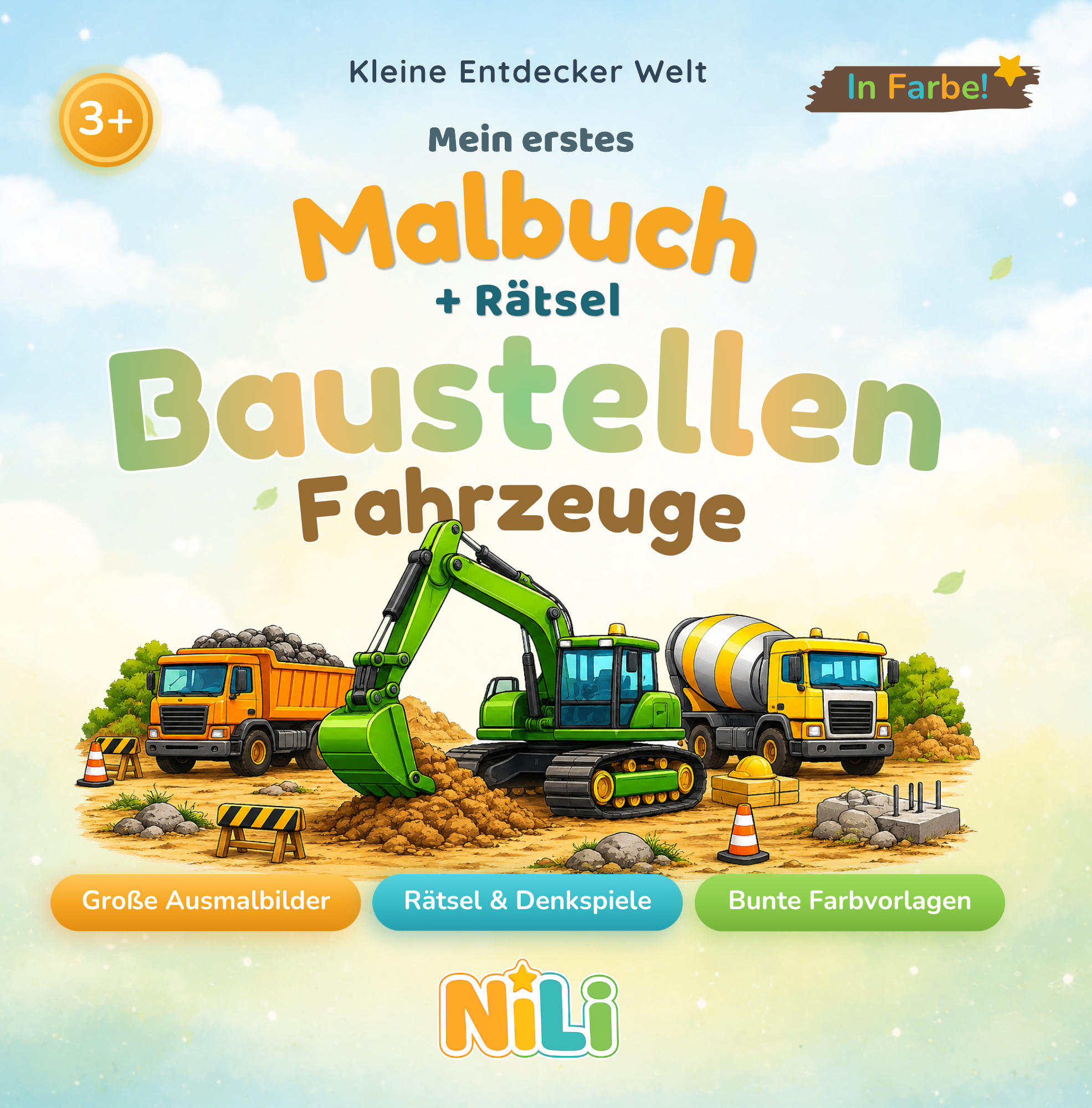 Cover vom Kinderbuch Mein erstes Malbuch Fahrzeuge Baustelle von Nico & Lilly Kinderwelt
