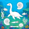 Plesiosaurus in einer bunten Unterwasserwelt zum Ausmalen