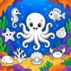 Oktopus-Ausmalbild in einer bunten Unterwasserwelt