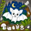 Fledermaus in einer nächtlichen Waldhöhle zum Ausmalen