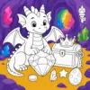 Drache in einer bunten Kristallhöhle zum Ausmalen
