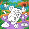 Koala am Baum in einer bunten Zoowelt zum Ausmalen