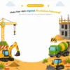 Male dein eigenes Baustellen-Fahrzeug – Kreativseite im Malbuch Baustelle