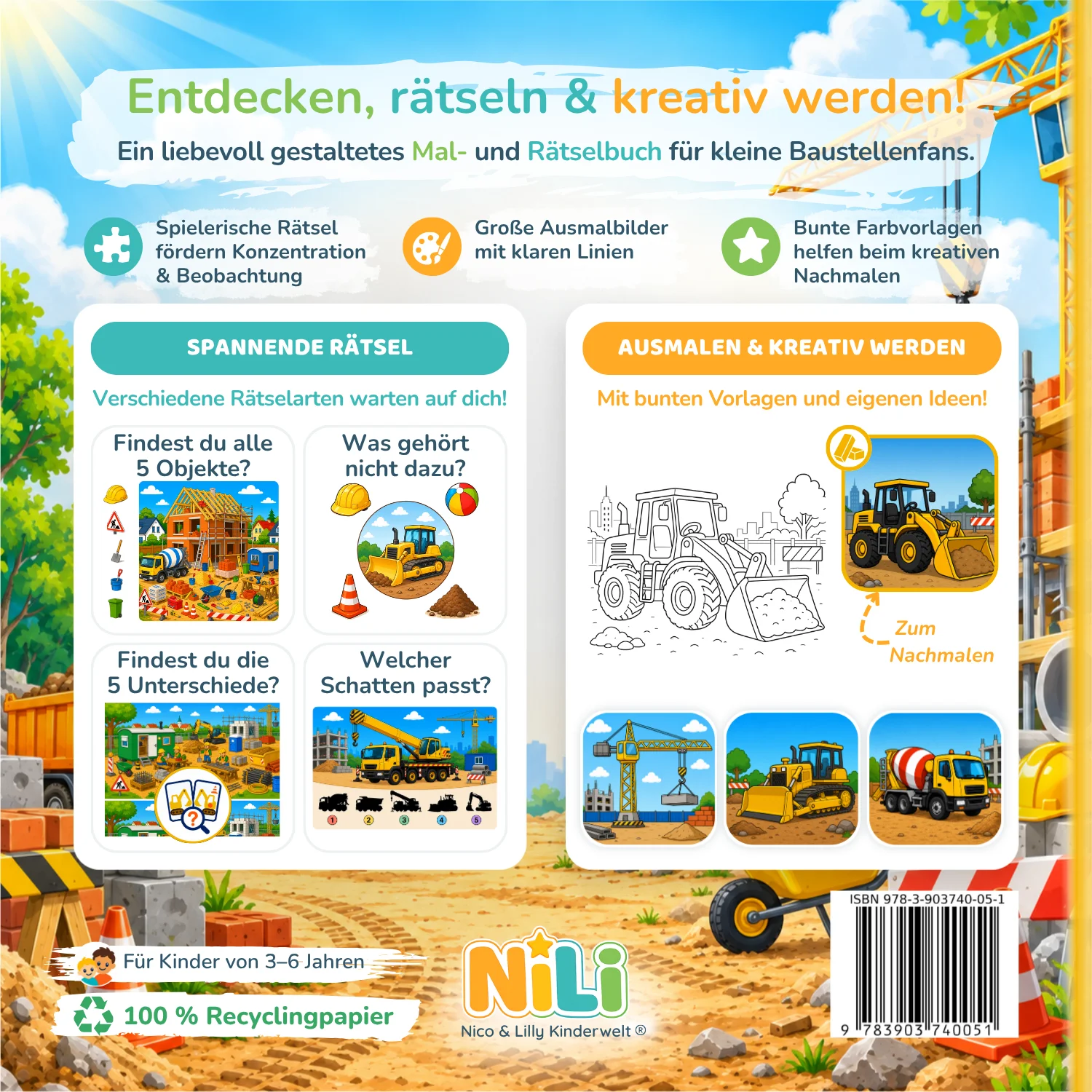 Rückseite von Mein großes Malbuch & Rätsel – Baustelle