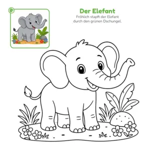 Elefanten-Ausmalbild aus dem Malbuch Dschungel