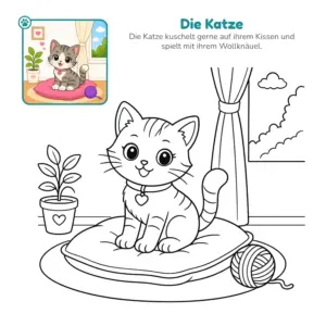 Katzen-Ausmalbild aus dem Malbuch Haustiere