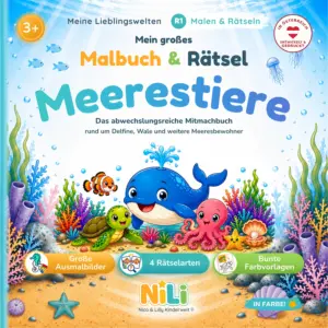 Malbuch Meerestiere für Kinder – Mein großes Malbuch & Rätsel von Nico & Lilly