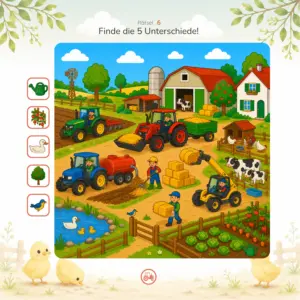 Rätsel mit 5 Objekten im Malbuch Traktor & Co.