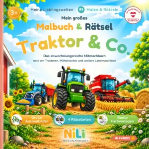 Malbuch Traktor für Kinder – Mein großes Malbuch & Rätsel von Nico & Lilly
