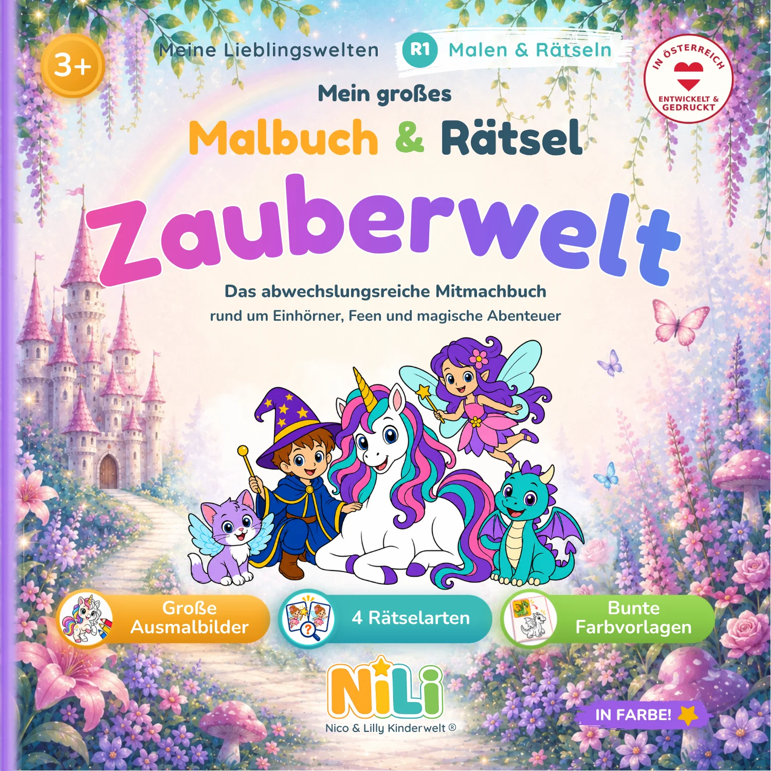 Malbuch Zauberwelt für Kinder – Mein großes Malbuch & Rätsel von Nico & Lilly