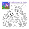 Einhorn und Drache als Ausmalbild im Malbuch Zauberwelt