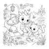 Drache und magische Katze als Ausmalbild im Malbuch Zauberwelt