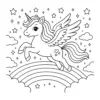Geflügeltes Einhorn als Ausmalbild im Malbuch Zauberwelt