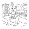 Känguru mit Baby als Ausmalbild im Malbuch Zootiere