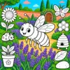 Biene und Blumen zum Ausmalen im Malbuch Mein Garten